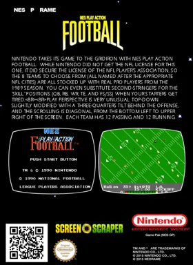 NES Play Action Football (USA) (Beta) box cover back